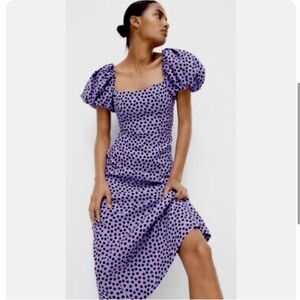 Zara Purple Puff Sleeve Midi Dress